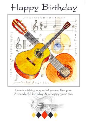 7x5 Happy Birthday Card - Guitar Design