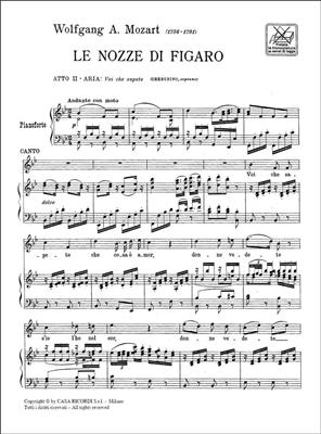 Wolfgang Amadeus Mozart: Le Nozze Di Figaro: Voi Che Sapete: Chant et Piano