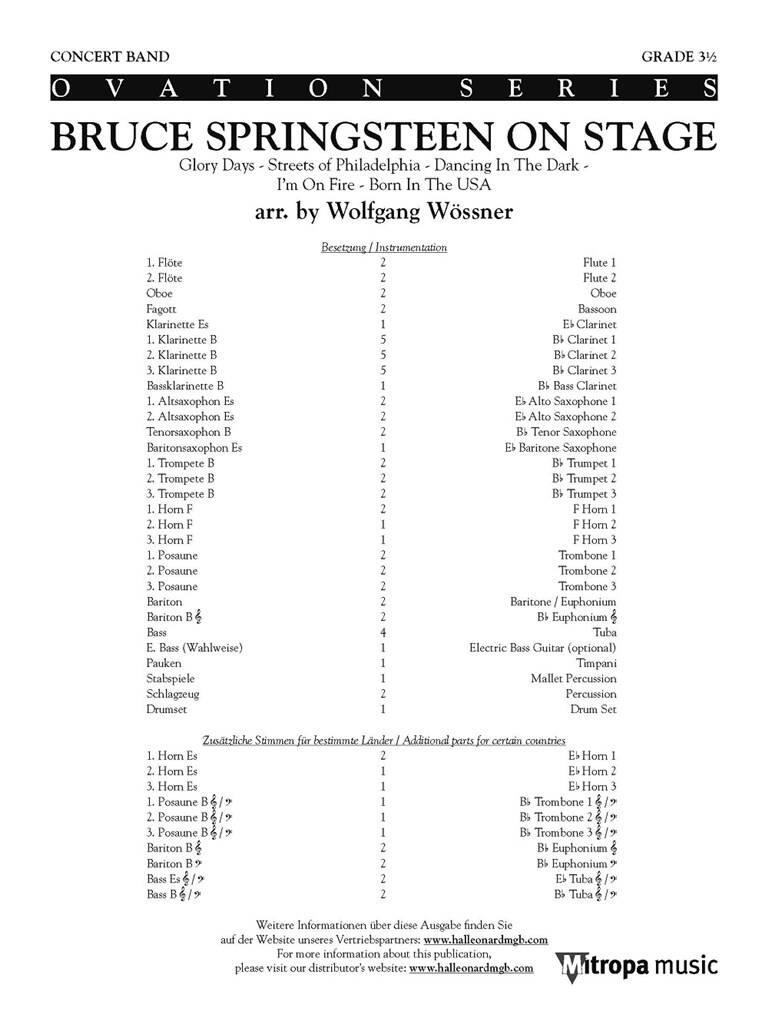 Bruce Springsteen: Bruce Springsteen on Stage: (Arr. Wolfgang Wössner): Orchestre d'Harmonie