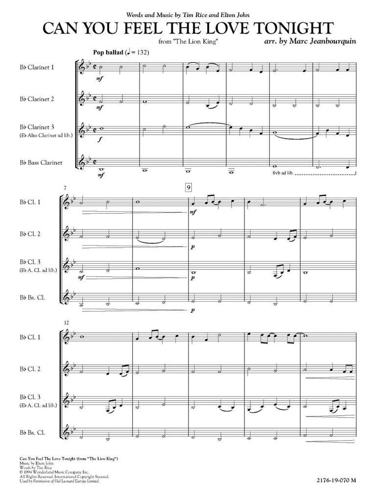 Can You Feel the Love Tonight: (Arr. Marc Jeanbourquin): Clarinettes (Ensemble)