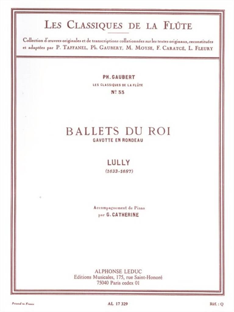 Jean-Baptiste Lully: Lully: Ballets du Roi Gavotte en Rondeau -: Flûte Traversière et Accomp.