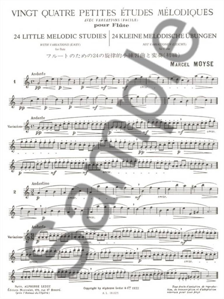 Marcel Moyse: 24 Petites Etudes Melodiques: Solo pour Flûte Traversière