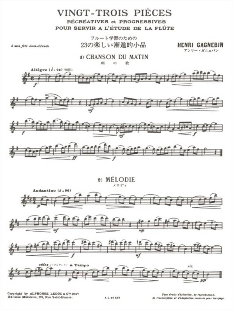 Gagnebin: Piece Recreatives(23): Solo pour Flûte Traversière
