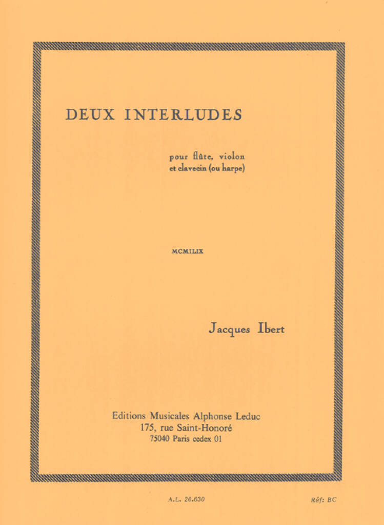 Jacques Ibert: 2 Interludes pour flûte, violon et clavecin: Ensemble de Chambre
