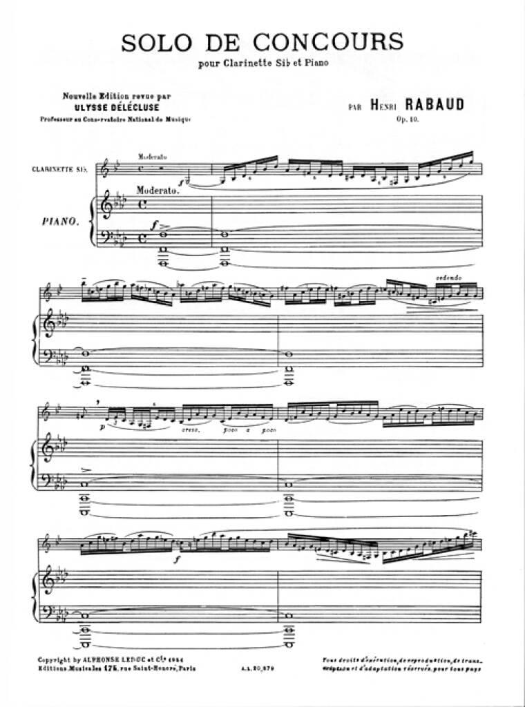 Henri Rabaud: Solo De Concours pour clarinette et piano: Clarinette et Accomp.