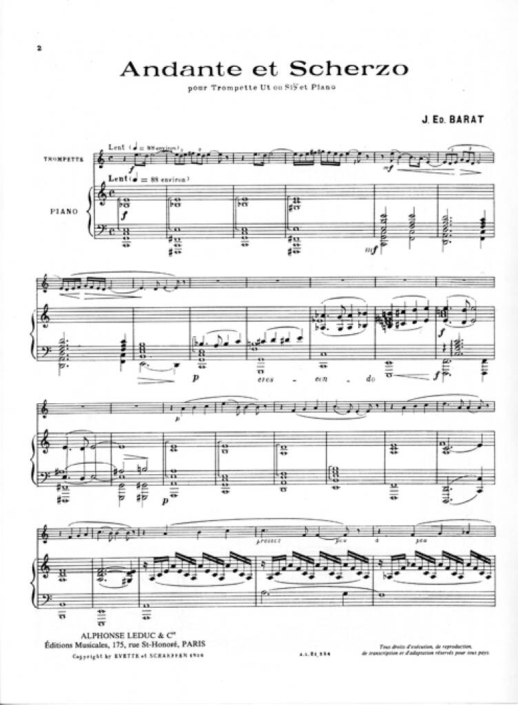 Joseph Edouard Barat: Andante & Scherzo: Trompette et Accomp.