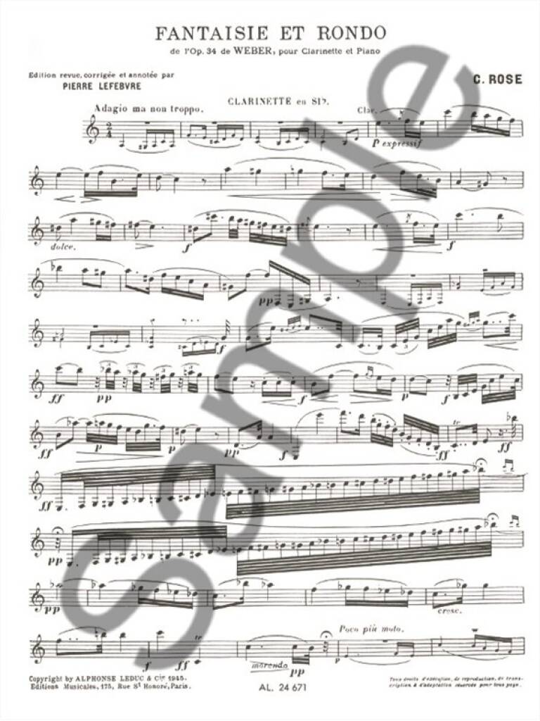 Carl Maria von Weber: Fantaisie Et Rondo pour clarinette et piano: Clarinette et Accomp.