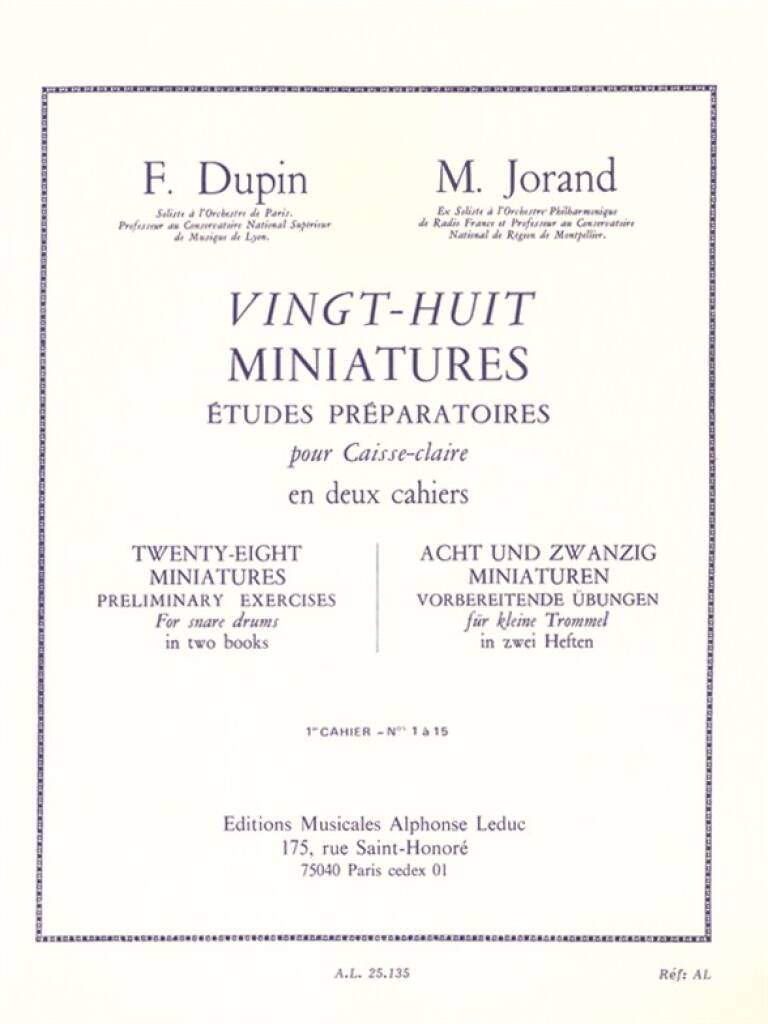 François Dupin: 28 Miniatures Études Préparatoires for Snare Drum: Caisse Claire