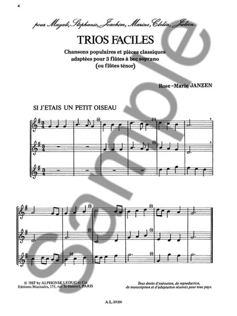 Rose-Marie Janzen: Rose-Marie Janzen: Trios faciles: Flûte à Bec (Ensemble)