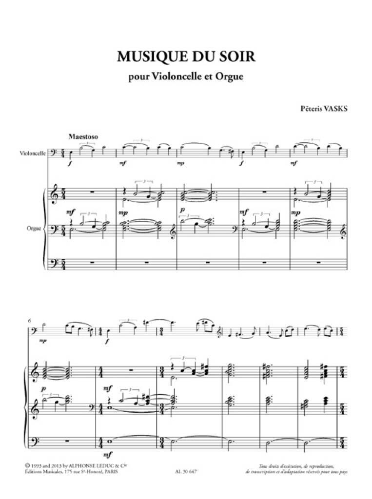 Pêteris Vasks: Musique du soir (7e/8e) pour violoncelle et orgue: Solo pour Violoncelle
