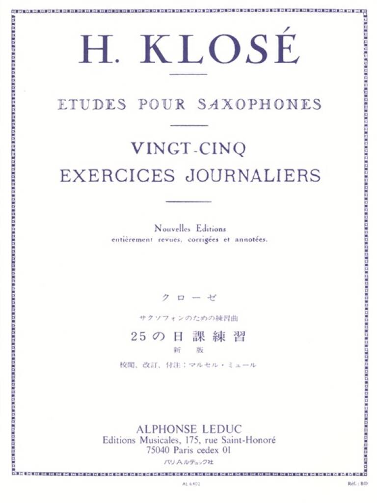Hyacinthe-Eléonore Klosé: 25 Exercices journaliers: Saxophone