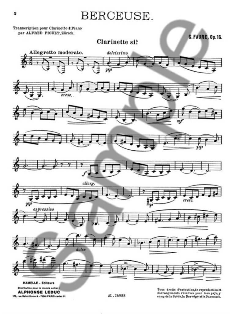 Gabriel Fauré: Berceuse Op.16 pour clarinette et piano: Clarinette et Accomp.