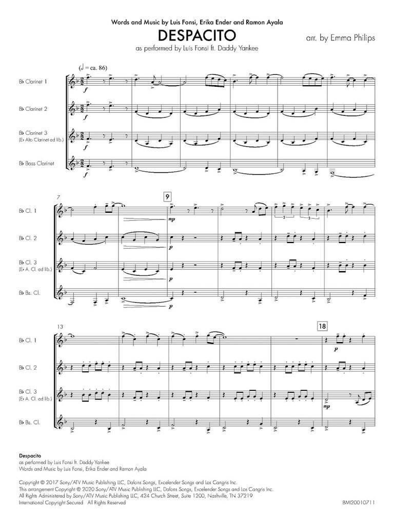 Luis Fonsi: Despacito: (Arr. Emma Philips): Clarinettes (Ensemble)