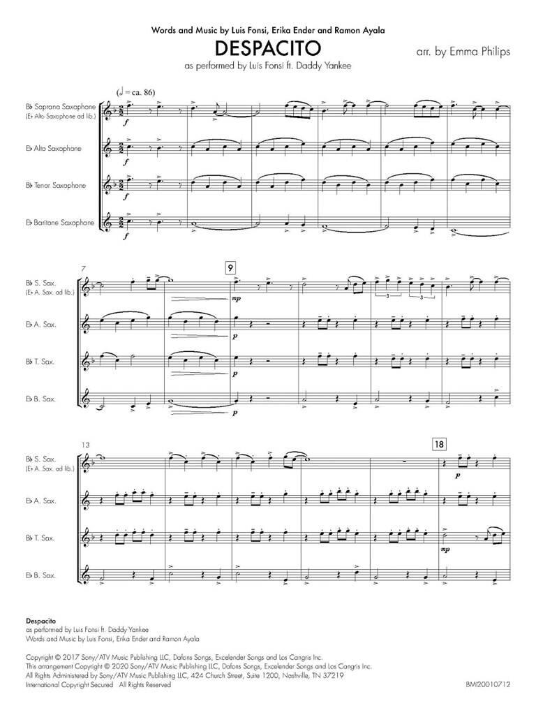 Luis Fonsi: Despacito: (Arr. Emma Philips): Saxophones (Ensemble)