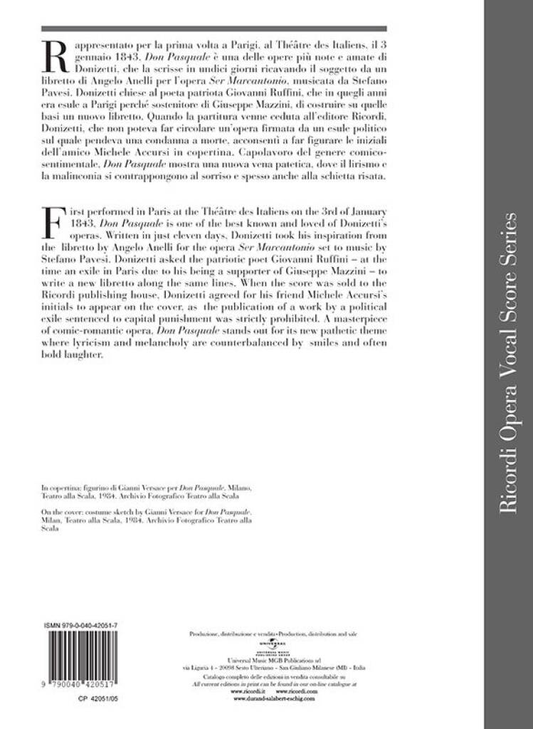 Gaetano Donizetti: Don Pasquale: Partitions Vocales d'Opéra