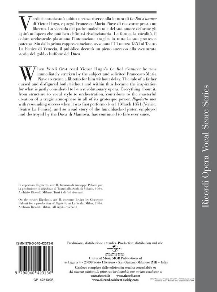 Giuseppe Verdi: Rigoletto: Partitions Vocales d'Opéra