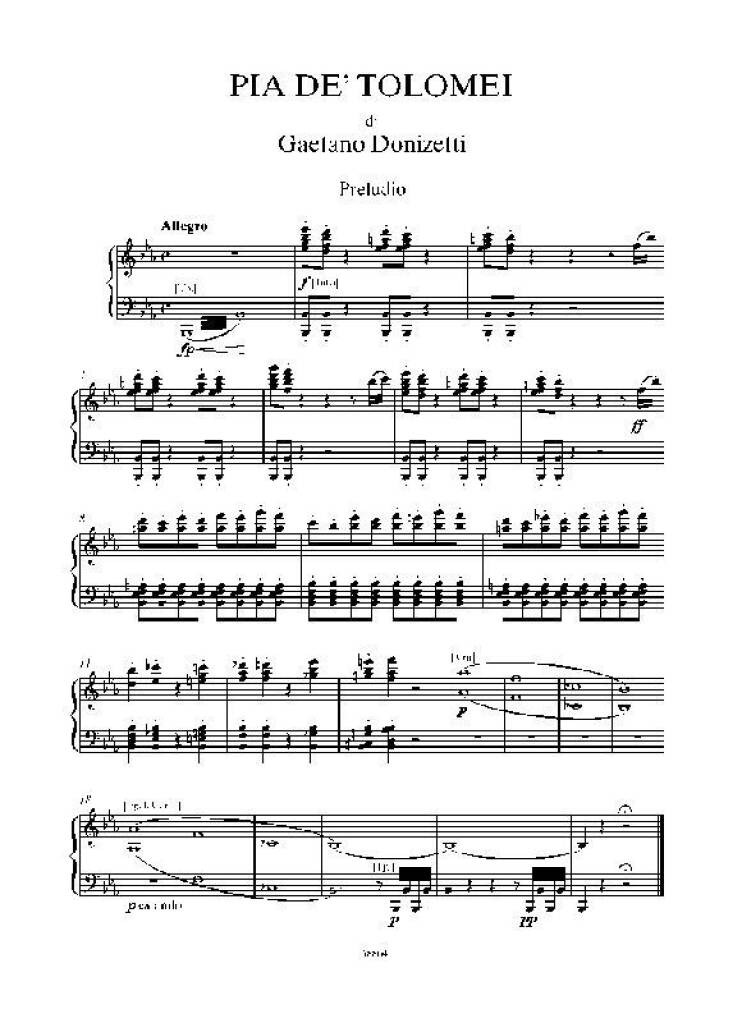Gaetano Donizetti: Pia de' Tolomei: Partitions Vocales d'Opéra