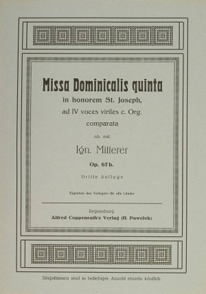 Ignaz Mitterer: Missa Dominicalis quinta: Voix Basses et Piano/Orgue