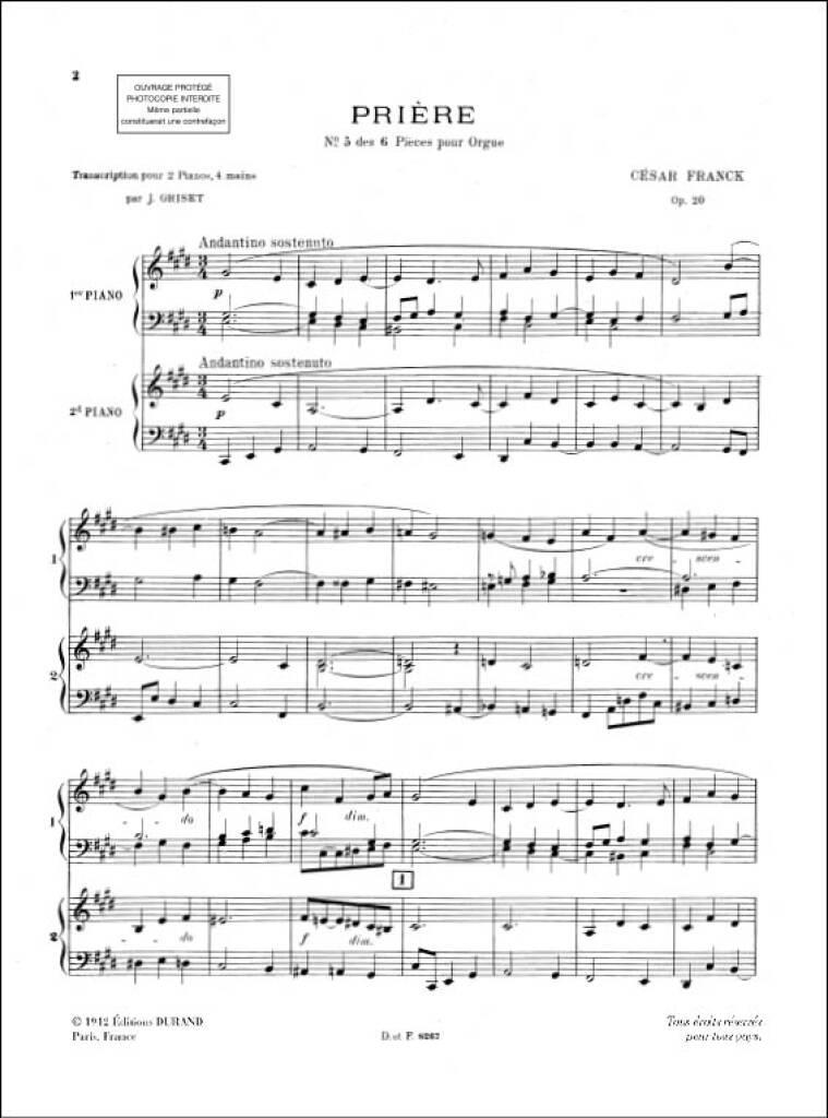 César Franck: Priere 2 Pianos Ou Piano Et Harmonium: Solo de Piano
