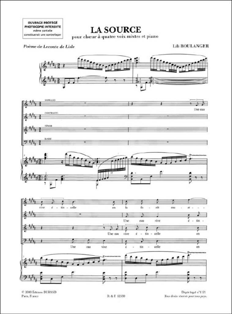 Lili Boulanger: La Source: Chœur Mixte et Piano/Orgue