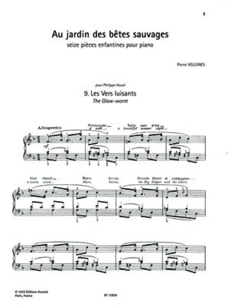 Pierre Vellones: Au jardin des bêtes sauvages: Solo de Piano