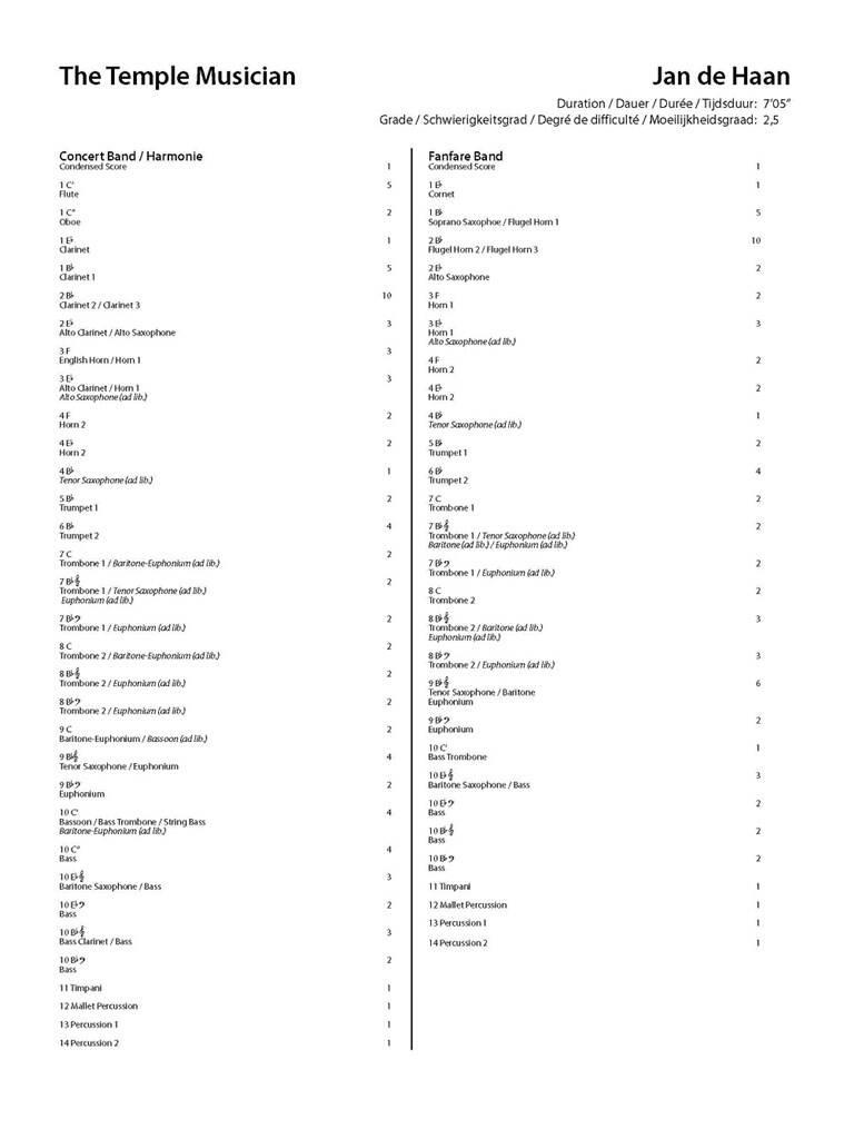 Jan de Haan: The Temple Musician: Orchestre à Instrumentation Variable