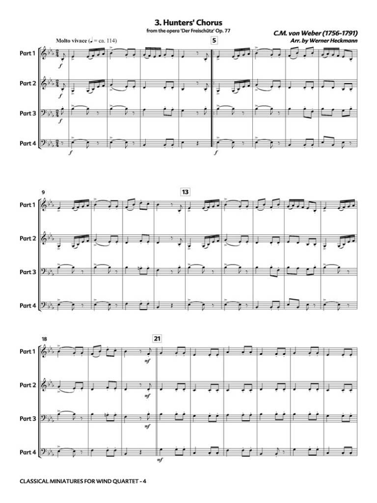 Classical Miniatures for Wind Quartet: (Arr. Prof. Herr Werner Heckmann): Ensemble à Instrumentation Variable