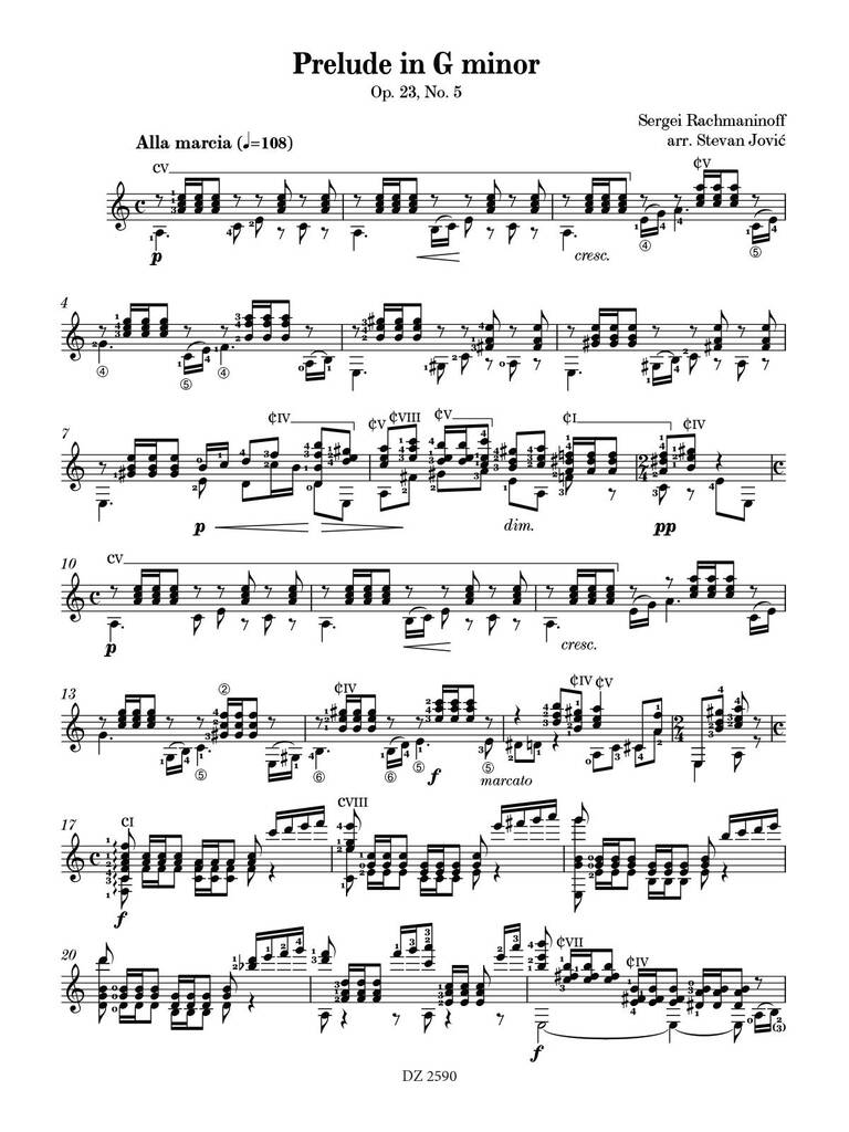 Sergei Rachmaninov: Prelude in G minor, Op. 23, No. 5: Solo pour Guitare