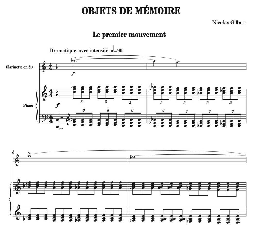 Nicolas Gilbert: Objets de mémoire: (Arr. Jean-Guy Boisvert): Clarinette et Accomp.