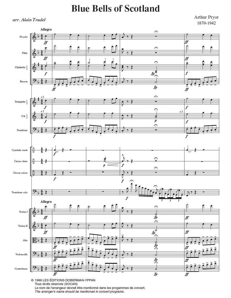 Arthur Pryor: Blue Bells of Scotland (trombone): Solo pourTrombone