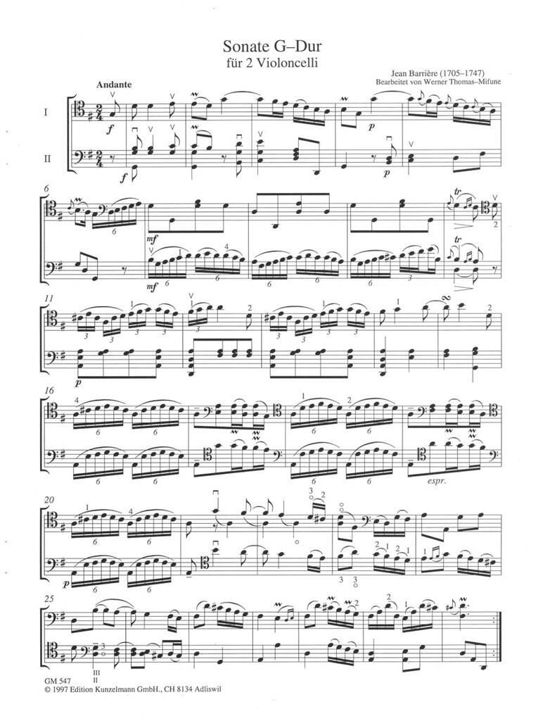 Jean Barriere: Sonate Für 2 Violoncelli: (Arr. Werner Thomas-Mifune): Duo pour Violoncelles