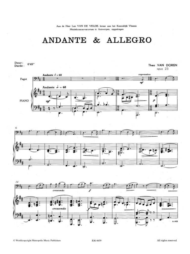 Theo van Doren: Andante & Allegro, Op.23: Basson et Accomp.