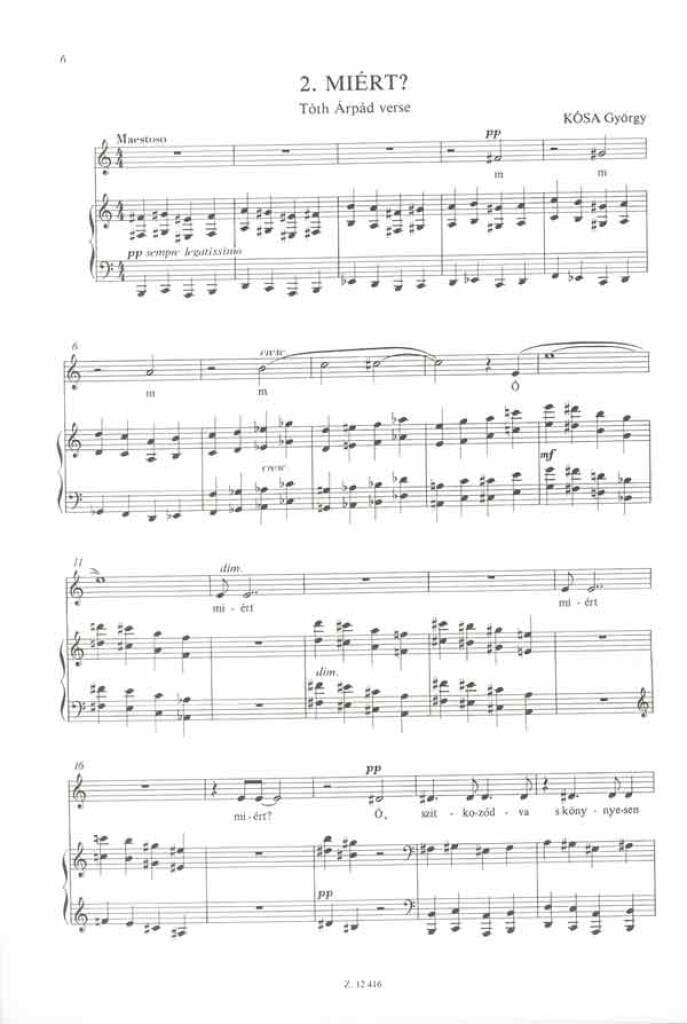 György Kósa: Zwei Lieder nach Texten von M. Babits und A. Tot: Chant et Piano