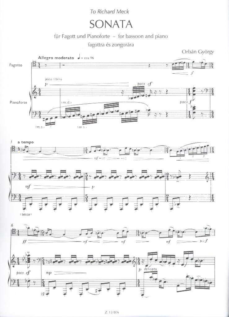 György Orbán: Sonata für Fagott und Pianoforte: Basson et Accomp.