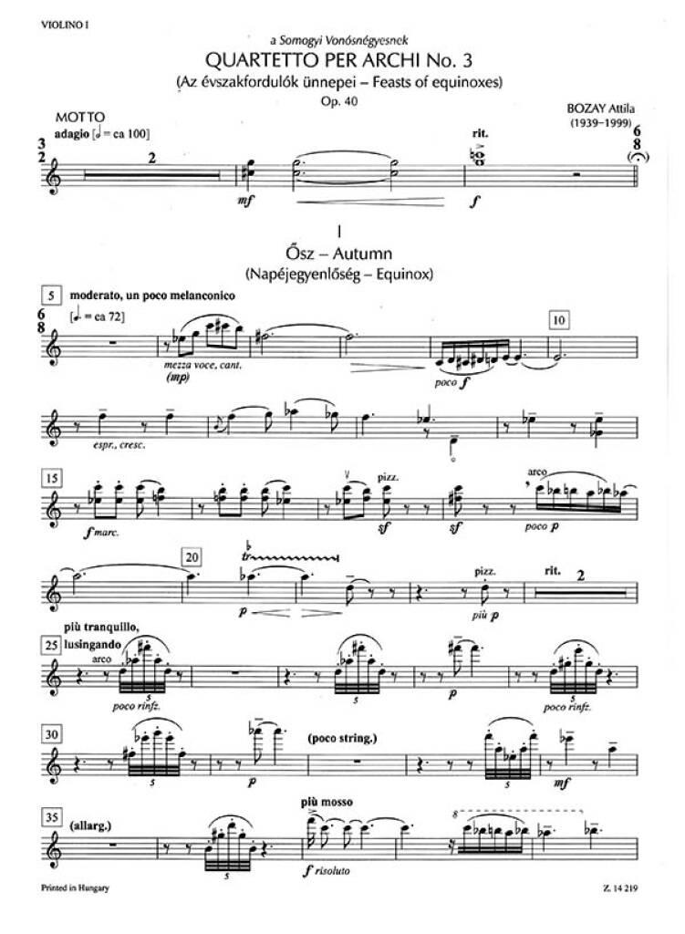 Attila Bozay: Quartetto per archi No. 3 op. 40: Quatuor à Cordes