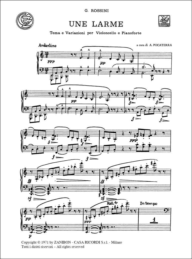 Gioachino Rossini: Une Larme: Violoncelle et Accomp.