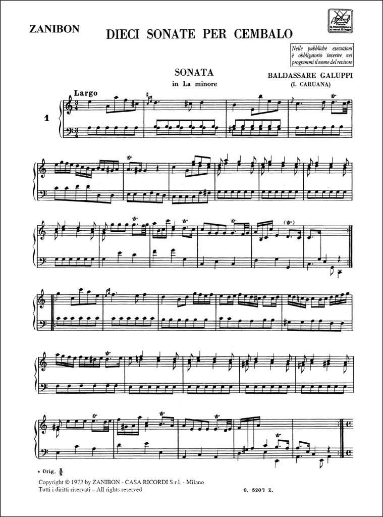 Baldassare Galuppi: Dieci Sonate (8 Sonate E 2 Divertimenti): Clavecin