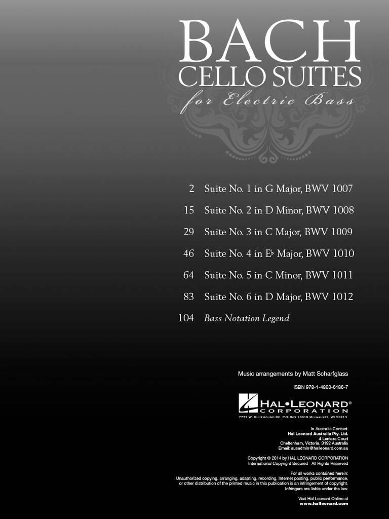 Johann Sebastian Bach: Cello Suites For Electric Bass: Solo pour Guitare Basse