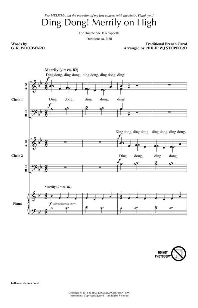 Ding Dong Merrily on High: (Arr. Philip W. J. Stopford): Chœur Mixte et Accomp.