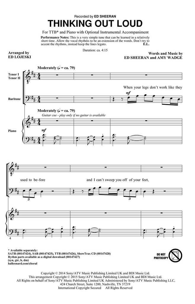 Amy Wadge: Thinking Out Loud: (Arr. Ed Lojeski): Voix Basses et Accomp.