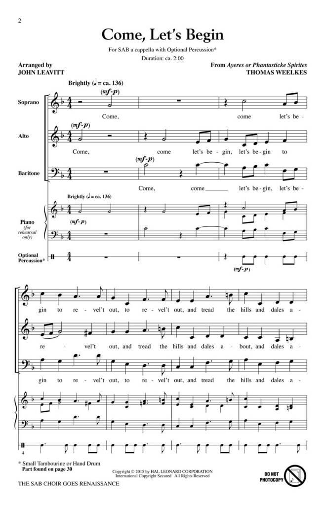 Thomas Weelkes: The SAB Choir Goes Renaissance: (Arr. John Leavitt): Chœur Mixte A Cappella