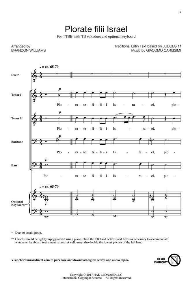 Plorate Filii Israel: (Arr. Brandon Williams): Voix Basses et Accomp.