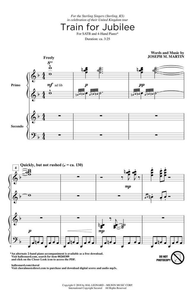 Joseph M. Martin: Train for Jubilee: Chœur Mixte et Piano/Orgue