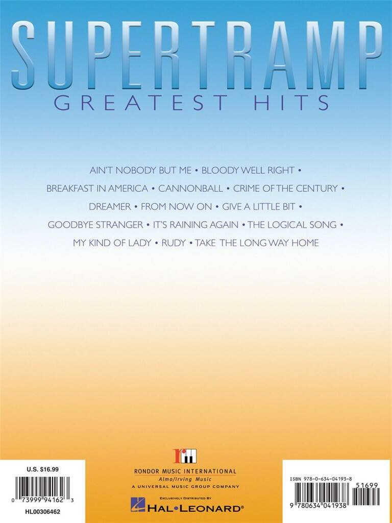 Supertramp: Supertramp - Greatest Hits: Piano, Voix & Guitare
