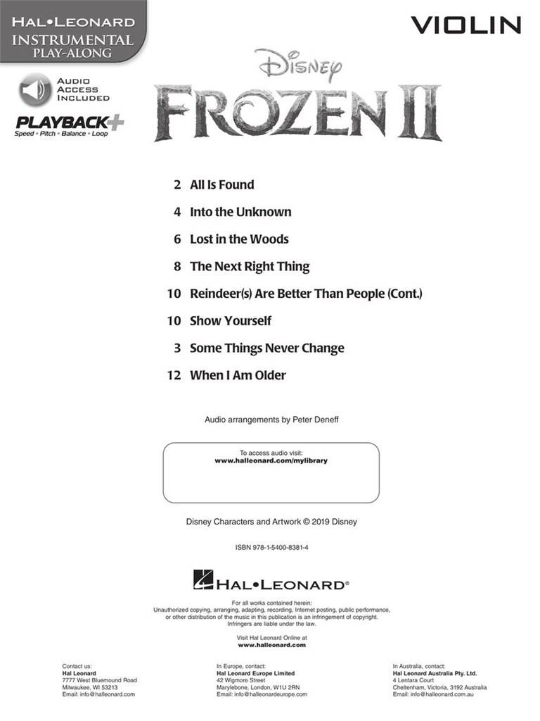 Robert Lopez: Frozen II - Instrumental Play-Along Violin: Solo pour Violons