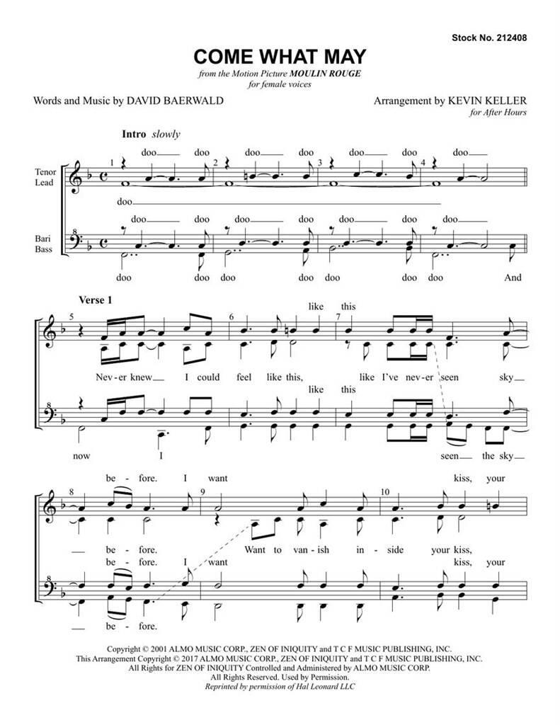 Come What May: (Arr. Kevin Keller): Voix Hautes A Cappella