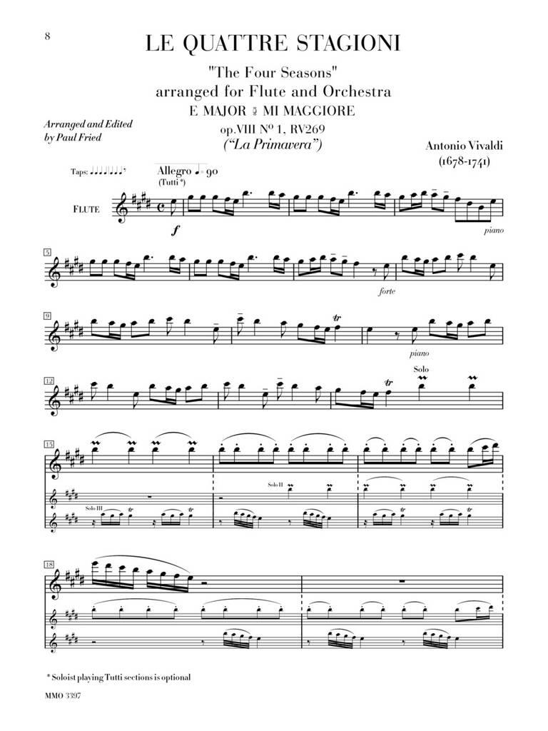 Paul Fried: Vivaldi: The Four Seasons for Flute: Solo pour Flûte Traversière