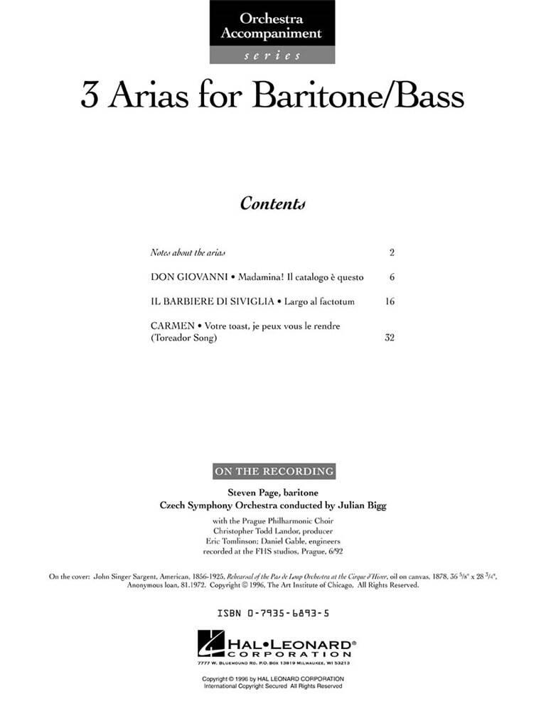 3 Arias for Baritone/Bass: Solo pour Chant