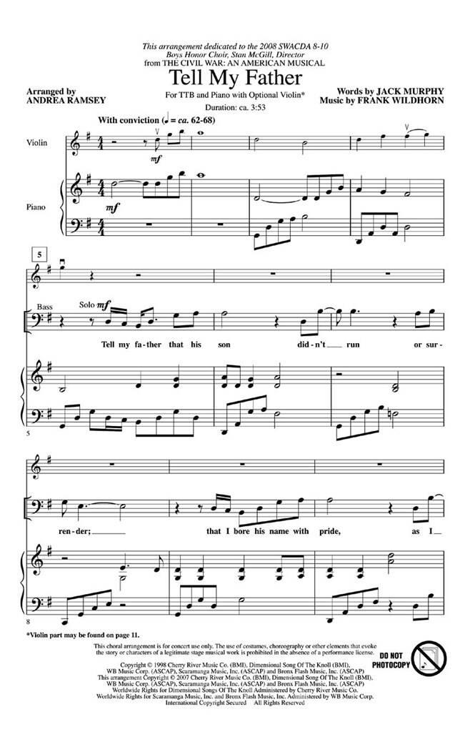 Tell My Father: (Arr. Andrea Ramsey): Voix Basses et Accomp.