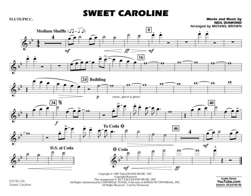 Neil Diamond: Sweet Caroline: (Arr. Michael Brown): Marching Band